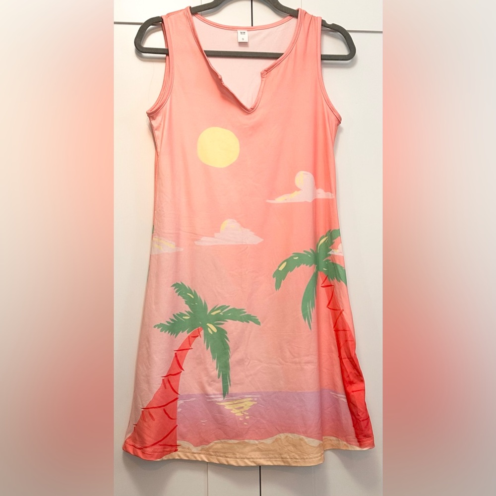 Tropical V Neck Dress Women’s Sz SM